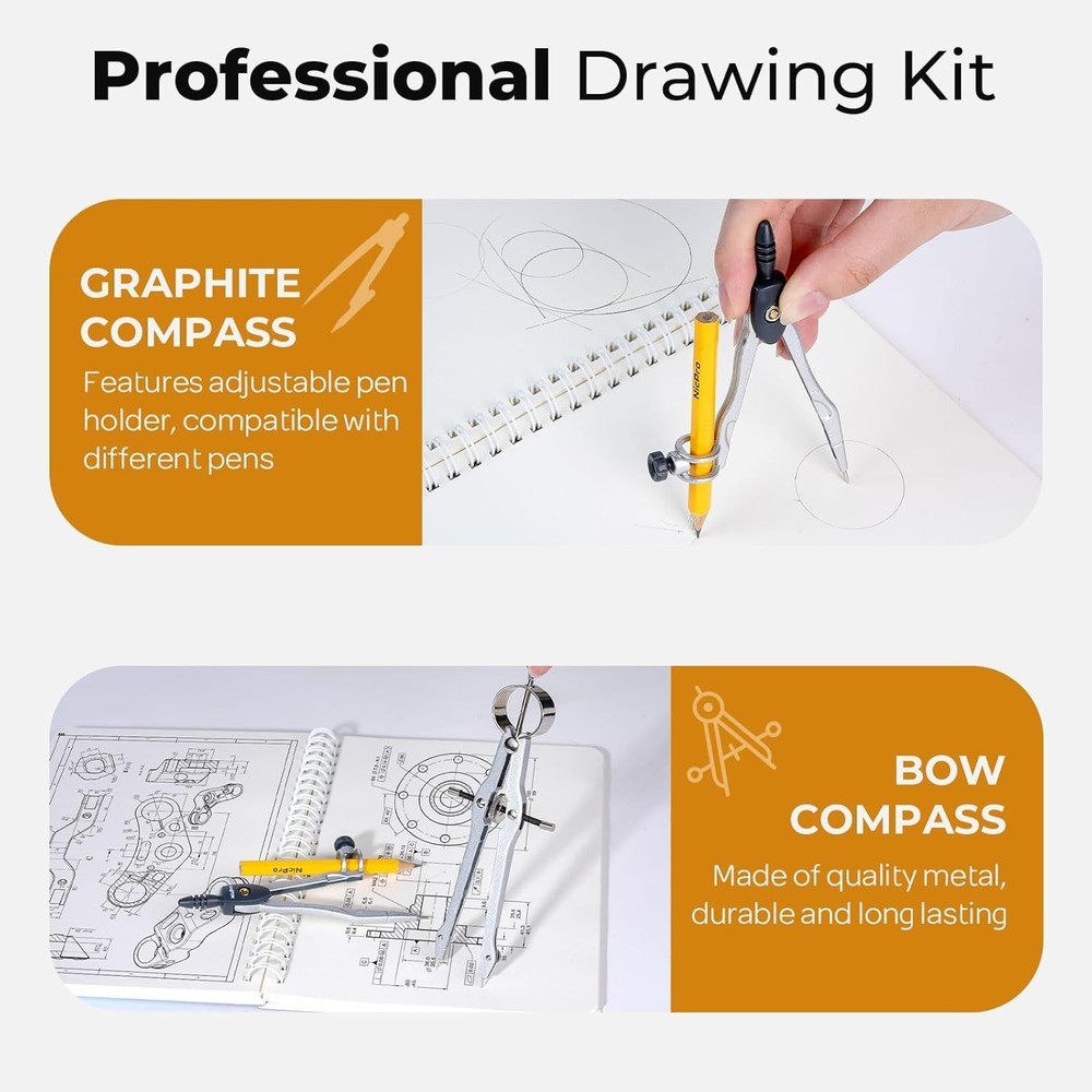 Nicpro 22 PCS Compass Geometry Tools with Case, Drafting Tools Geometry Set with