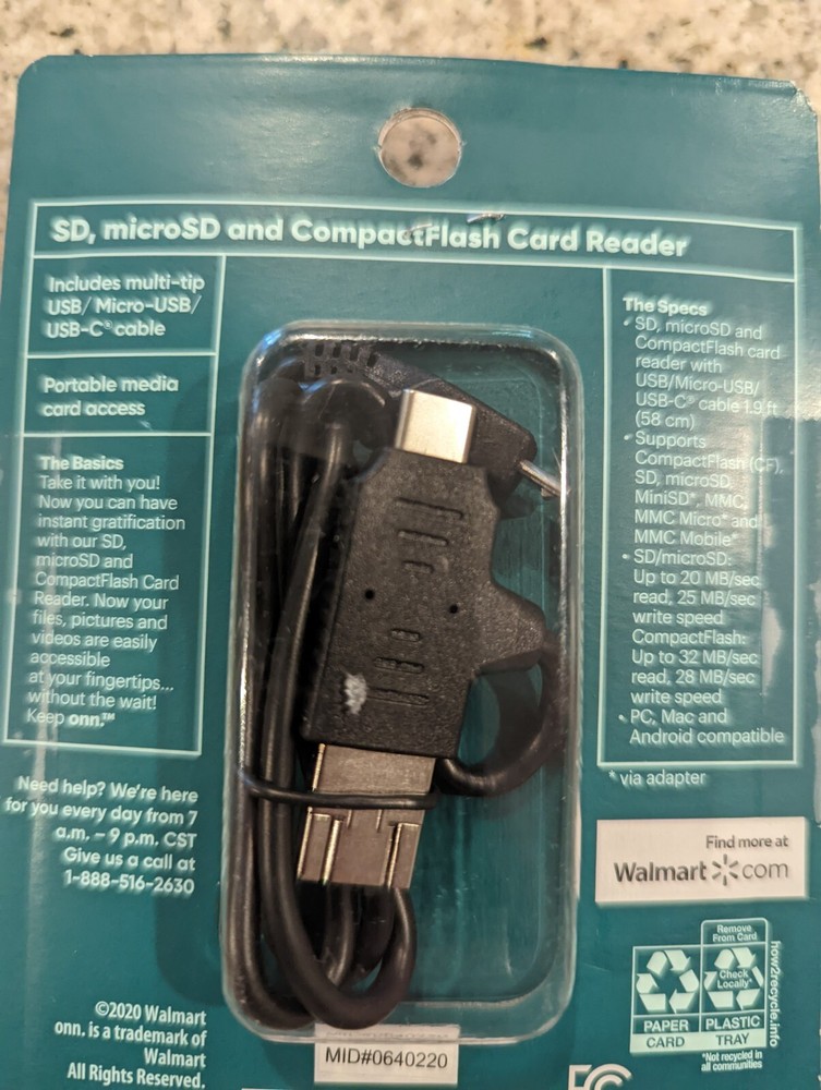 Onn SD, microSD and CompactFlash Card Reader 100014070