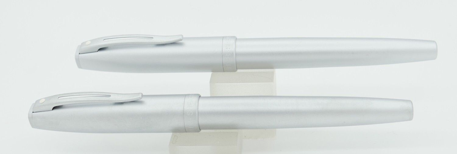 2 Sheaffer Javelin Metal Fountain Pens -Silver -Fine Nib - MINT, NEW - 2004