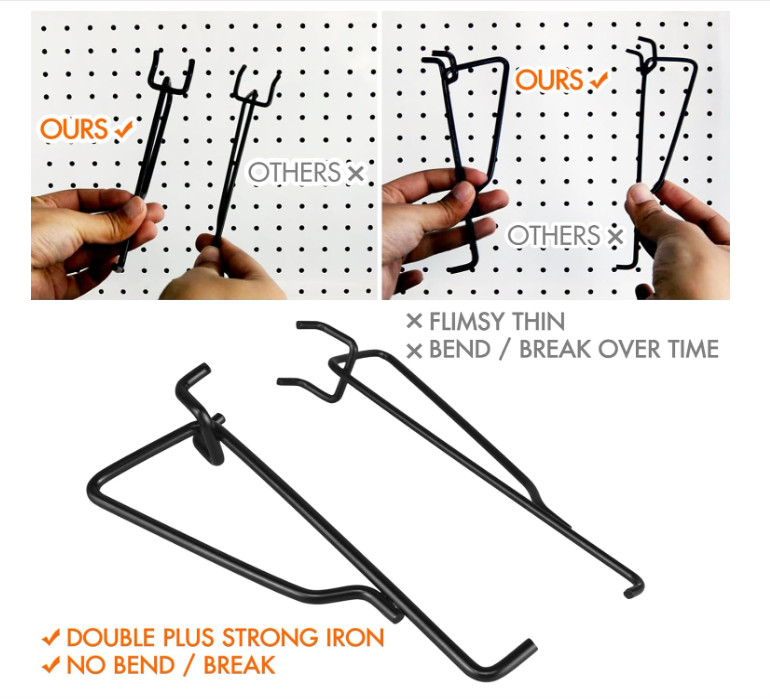 G.CORE 10-Pack 8" Black Pegboard Shelf Hooks for Garage, Craft, Workshop Storage