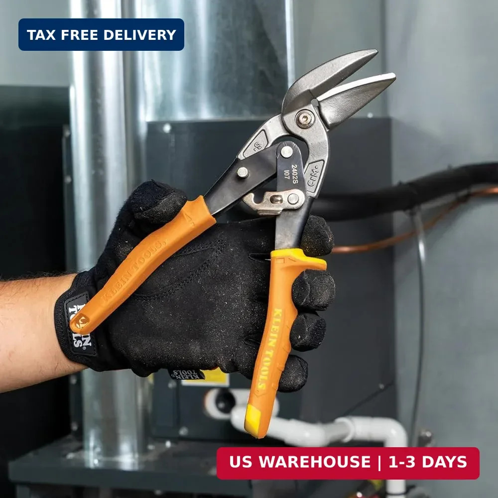 Klein Tools 2402S Straight-Cutting Offset Snips, Aviation Tin Snips with Forged