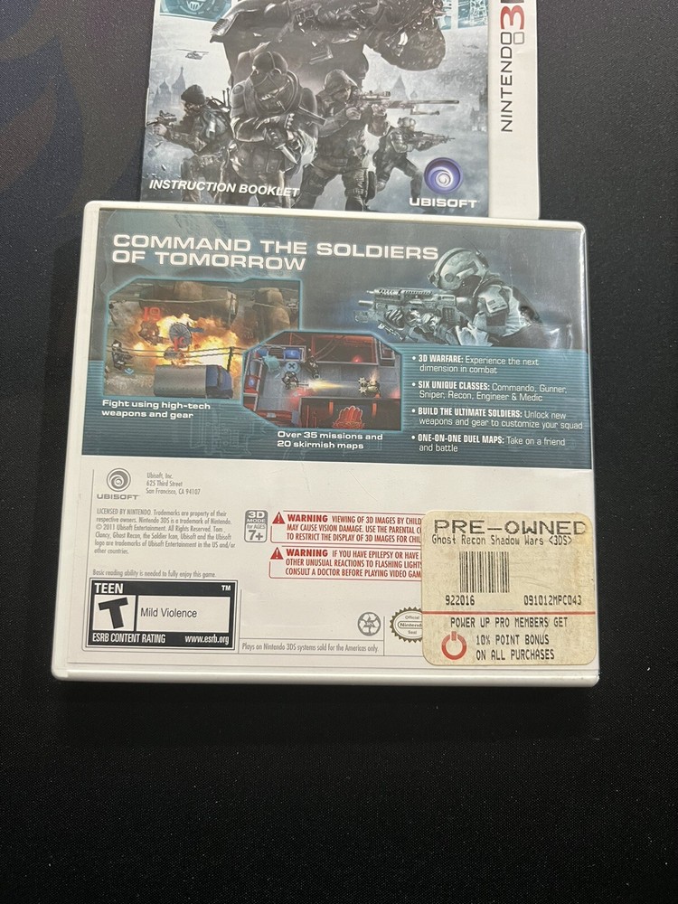 CASE + MANUAL ONLY Ghost Recon Shadow Wars Authentic Nintendo 3DS