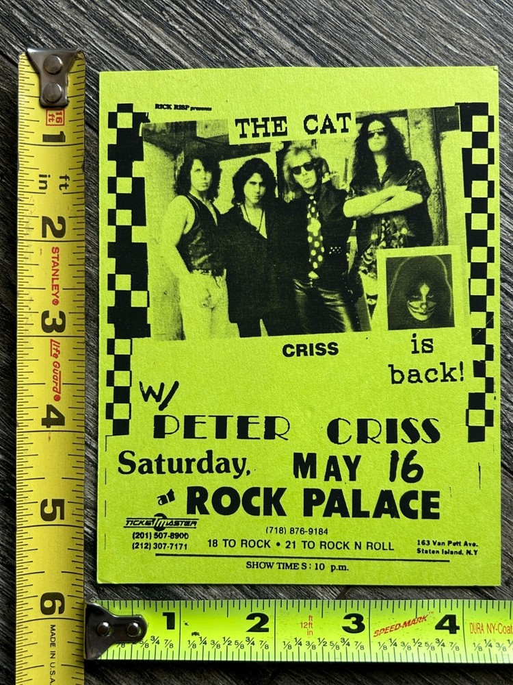KISS Handbill Concert Ad Flyer PETER CRISS Rock Palace NY May 16 Vintage Kiss