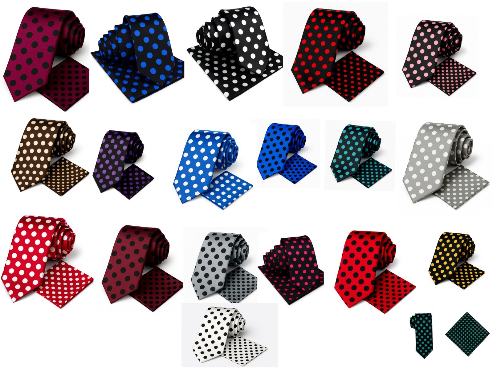 Men's Polka Dots Formal Necktie & Handkerchief Set Casual Tie for Men-20 Colors
