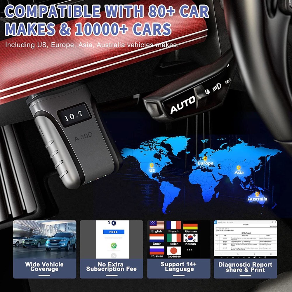 $71.9✅A30D Wireless OBD2 Scanner Car Bi-directional Diagnostic Tool Code Reader