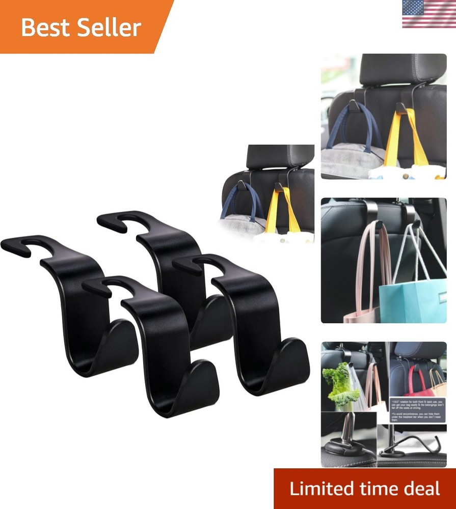 Durable ABS Car Headrest Hooks 4 Pack - Space-Saving Hanger for SUVs & Trucks