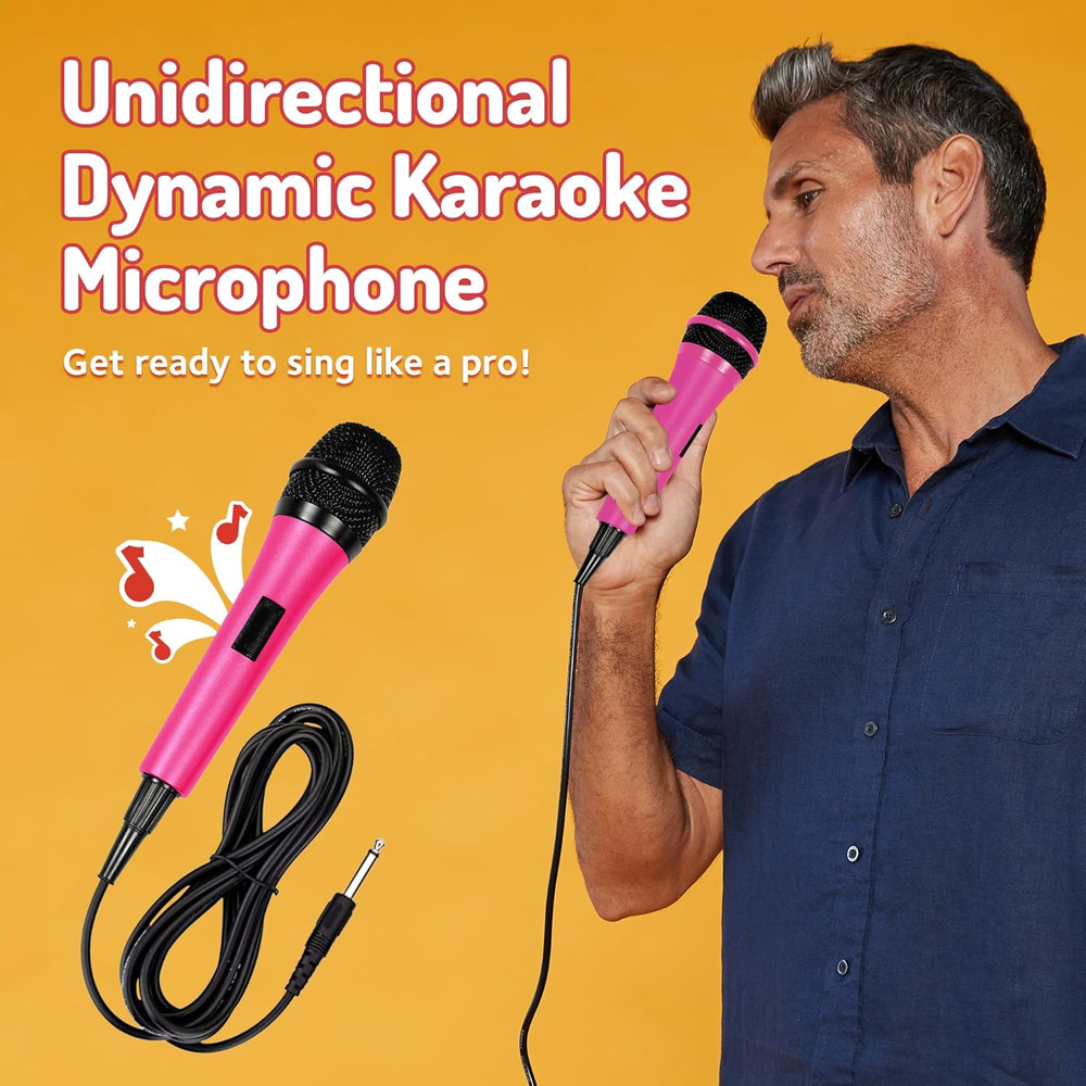 Singing Machine Wired Microphone for Karaoke, (Pink) - Unidirectional Dynamic Vo