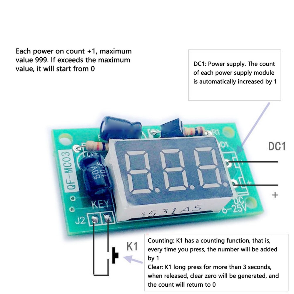 ♡ Trigger Counter Module Memory Function PCB 3 Bit Red Digital Display Module