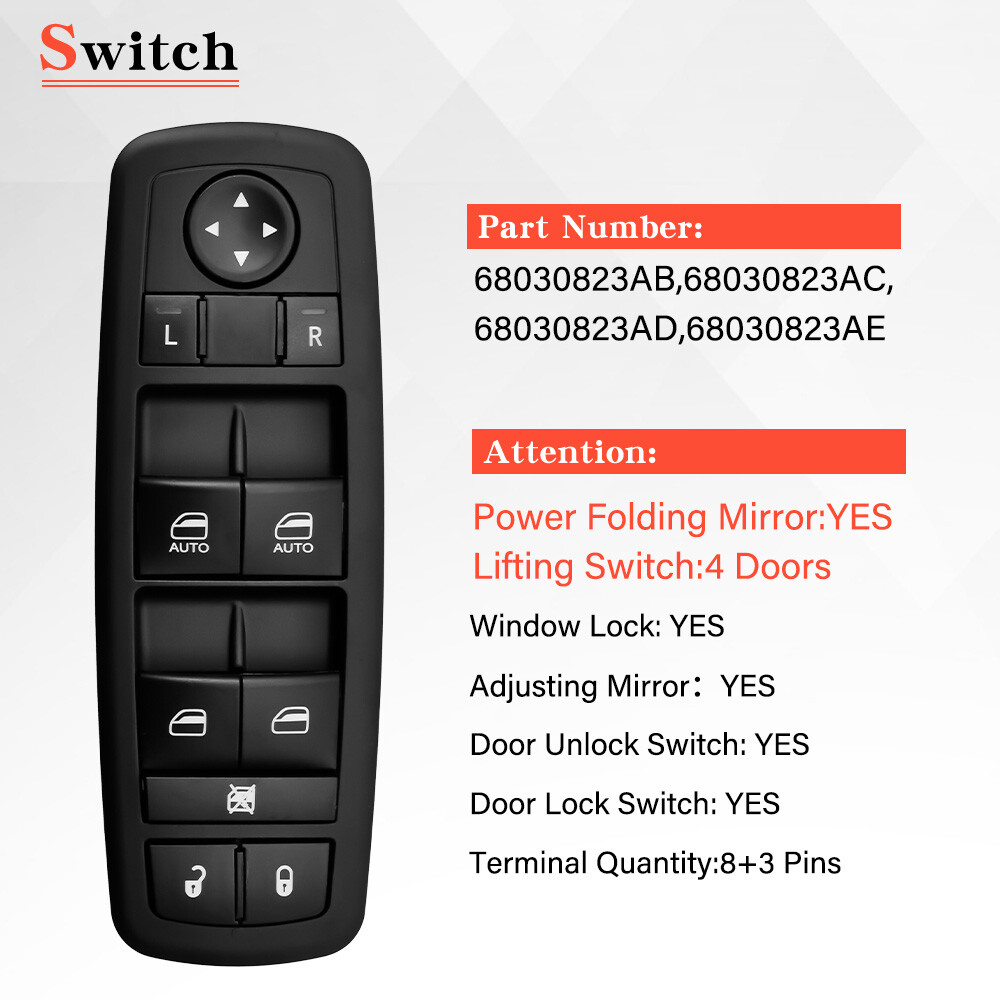For 2011-2013 Dodge Durango 3.6/5.7L Master Power Window Switch Front 68086693AC