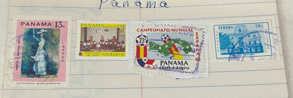 4 Panama Stamps used on paper