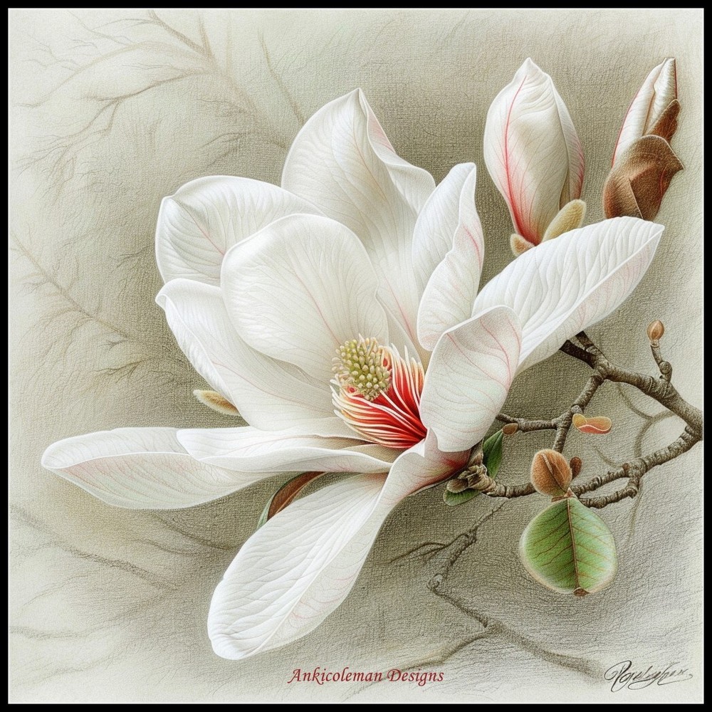 White Magnolia - DIY Chart Counted Cross Stitch Patterns Needlework DMC Color