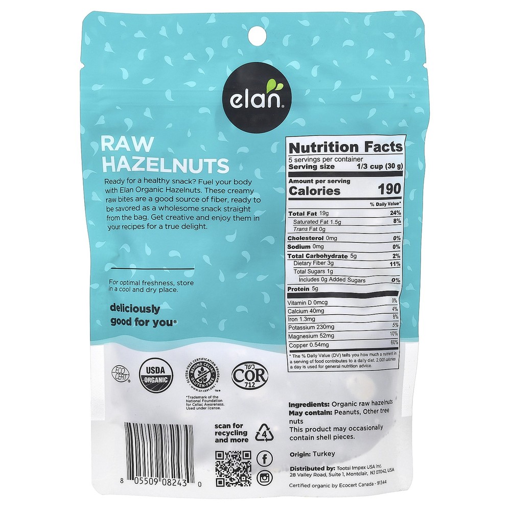 Organic Hazelnuts, Raw, 5.8 oz (165 g)