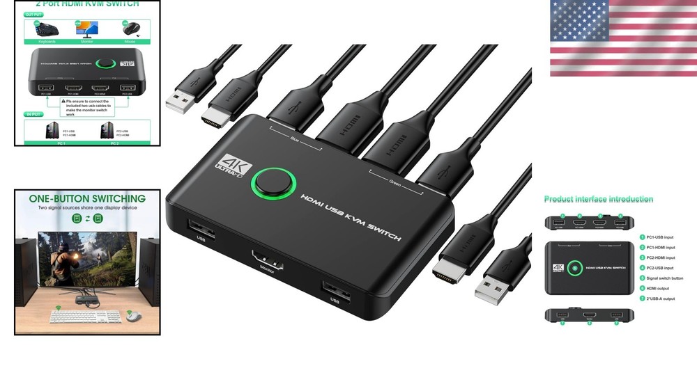 4K HDMI KVM Switch Box for 2 Computers - Effortless Control & Stunning Visuals