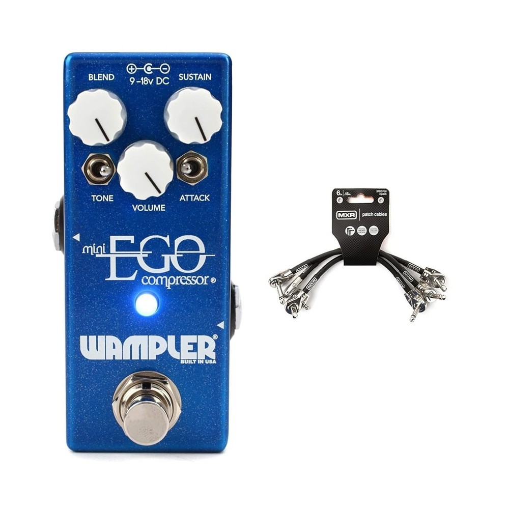Wampler Mini Ego Compressor Guitar Pedal and MXR 3-Pack 6" Patch Cables Bundle