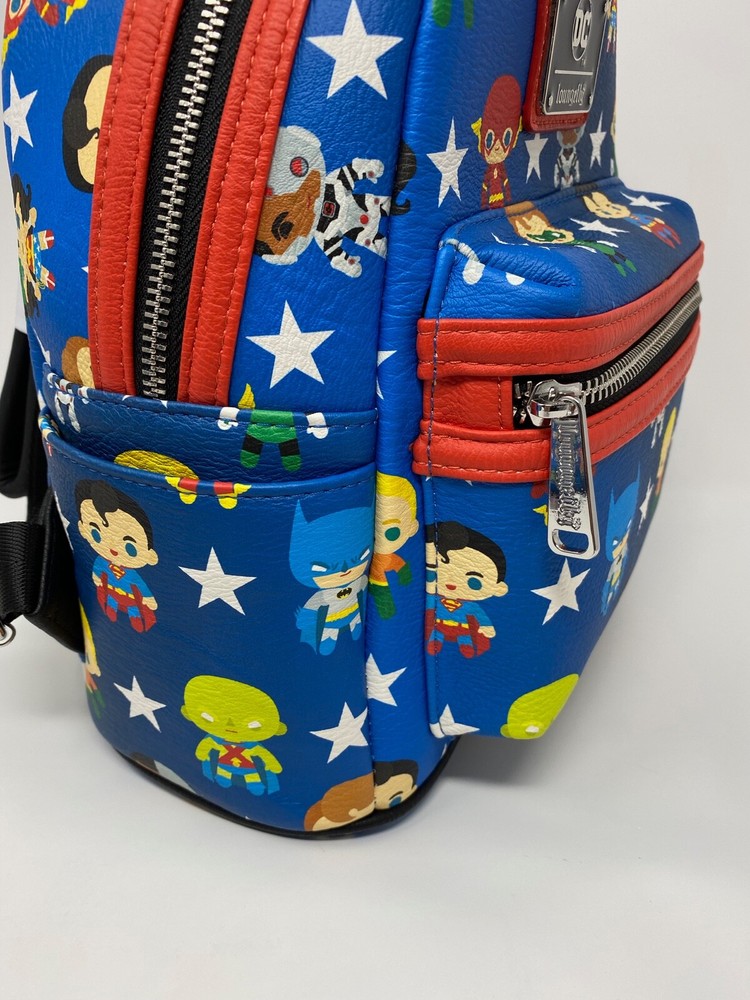 Loungefly DC Comics JUSTICE LEAGUE CHIBI CHARACTERS Mini Backpack~Wallet~Pouch