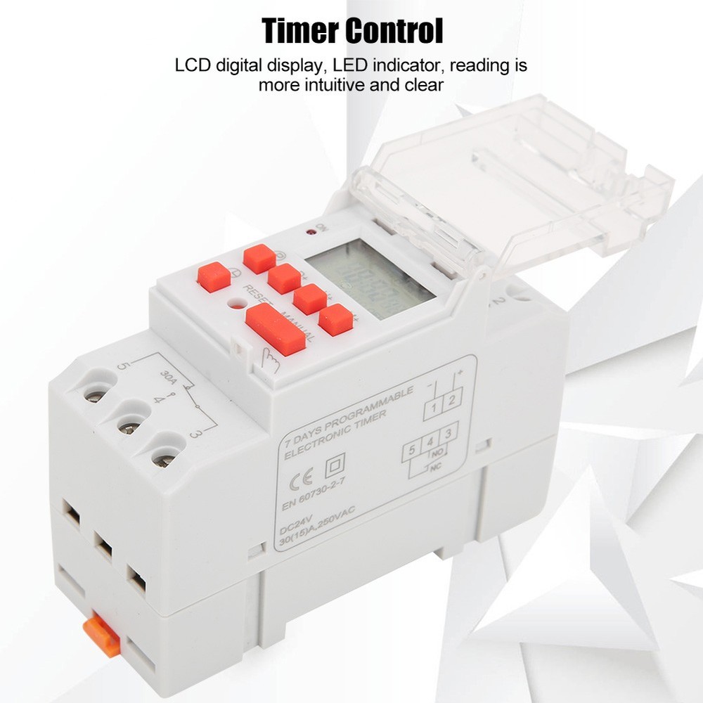 DC24V 30A Weekly 12/24hrs Timer Switch On Off Control Programmable Time Relay