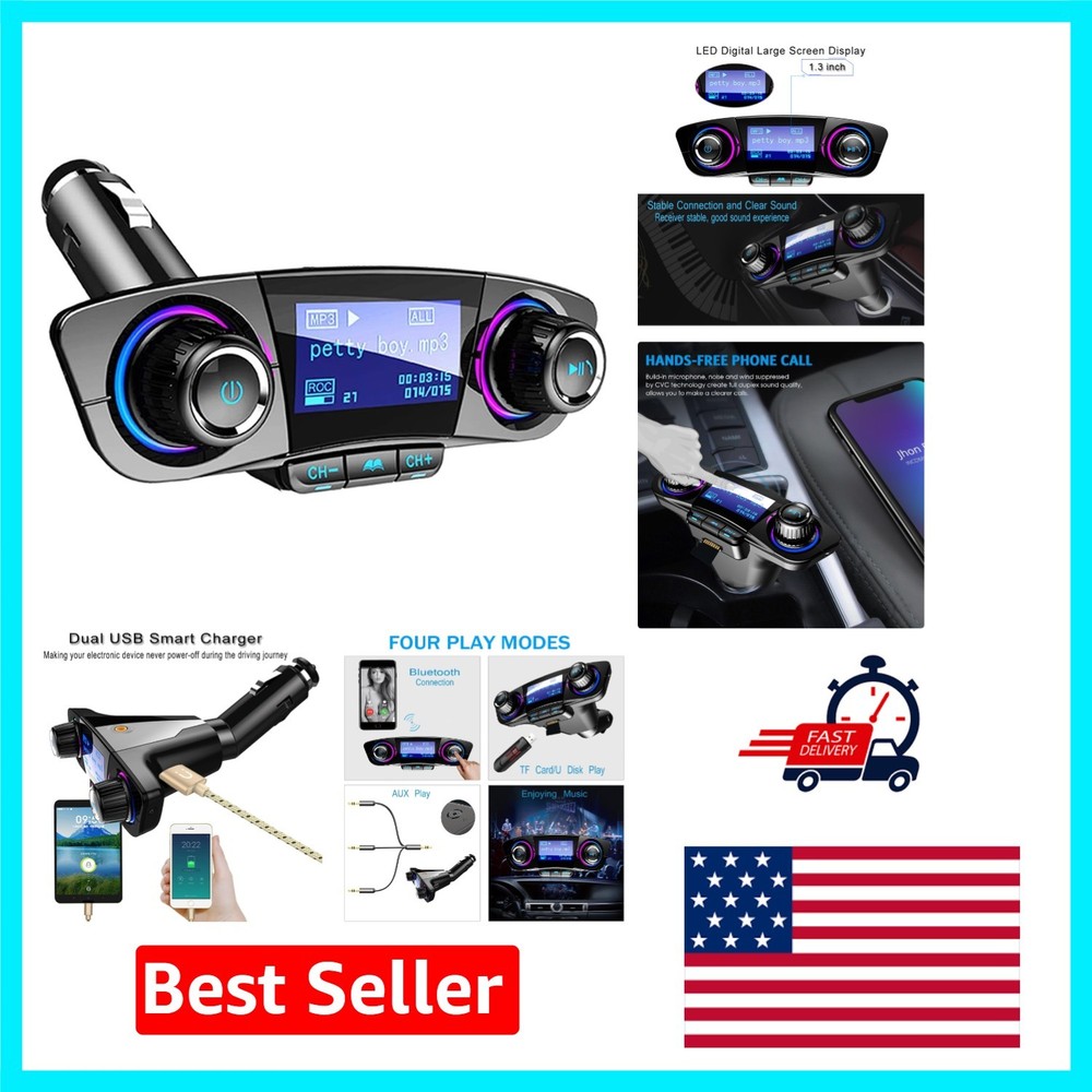 2018 Bluetooth FM Transmitter - Dual USB, Hands-Free Calls & Music Streaming