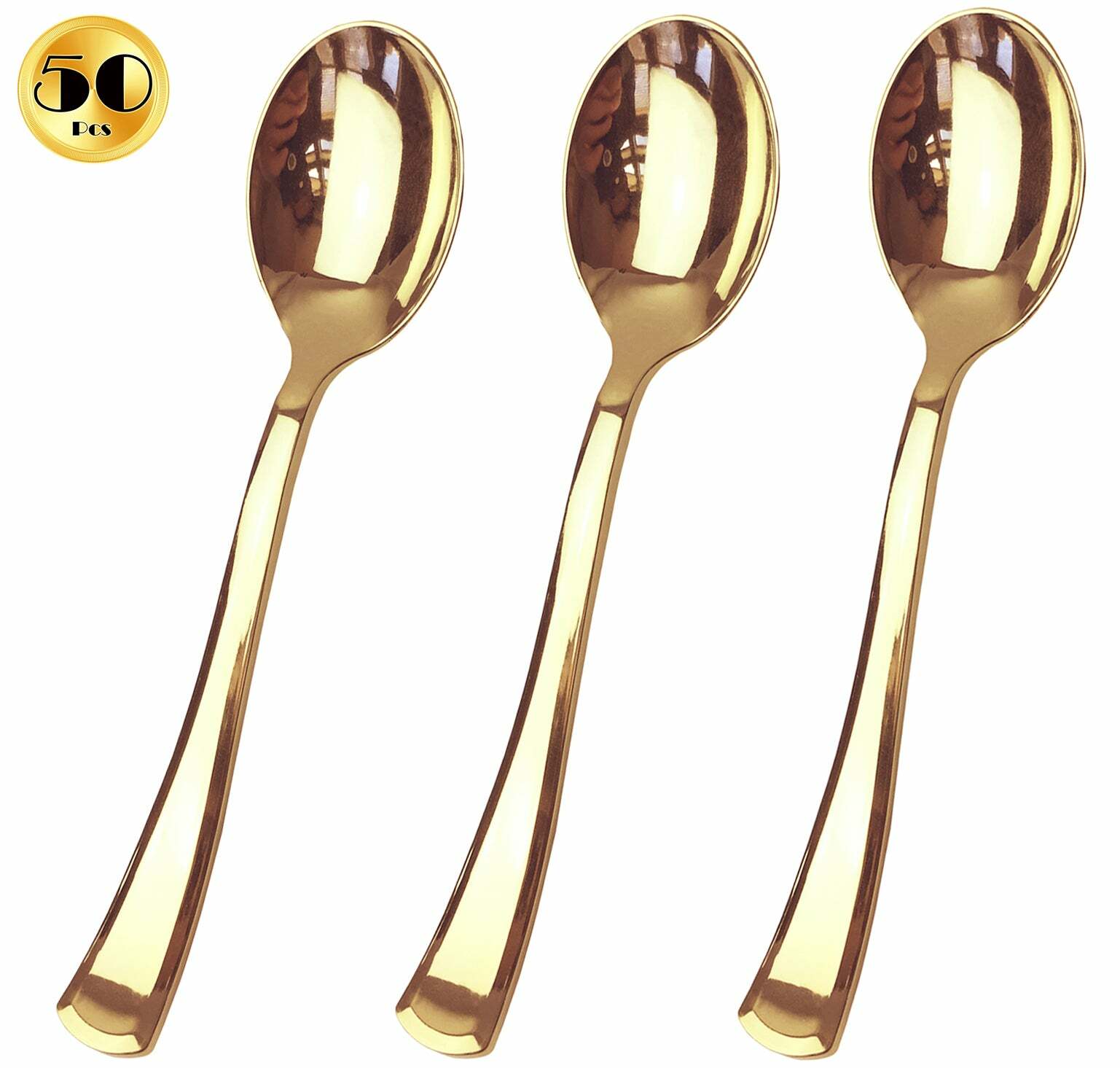 50 Piece Gold Plastic Spoons - Reusable & Recyclable - Elegant Party Spoons