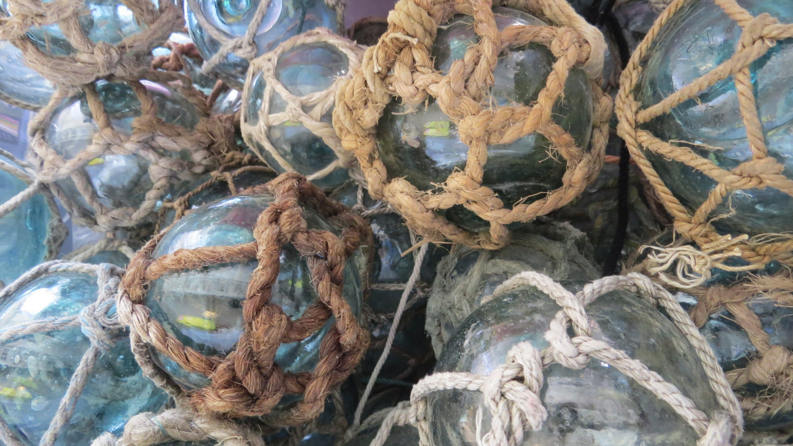 Japanese Glass Fishing FLOATS 3" Netted LOT-9 Net Buoy Authentic Vintage!