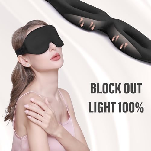 Sleep Mask for Side Sleeper, Complete Light Blocking 3D Sleeping Eye Black