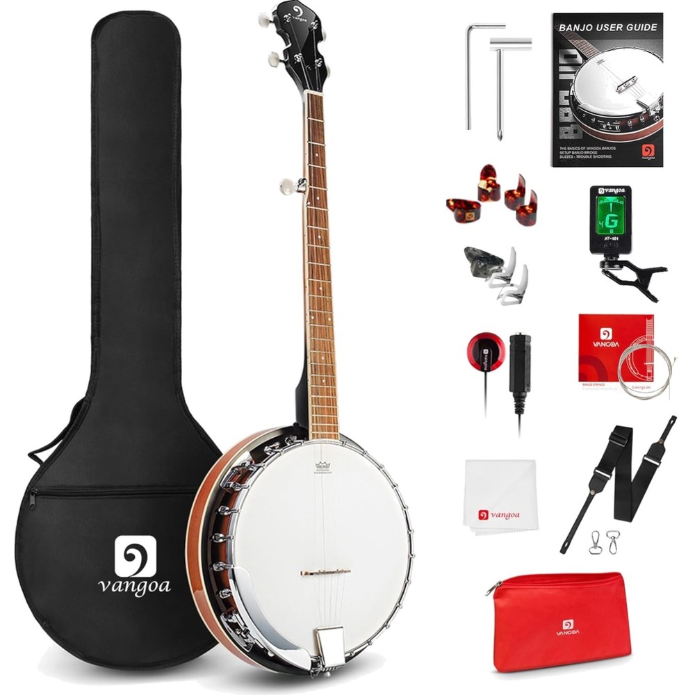 5 String Banjo Full Size Kit with Resonator Remo Head Beginner Accessories