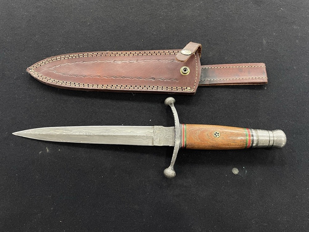Custom Damascus Blade Dagger Knife with Sheath 9 1/4" Blade