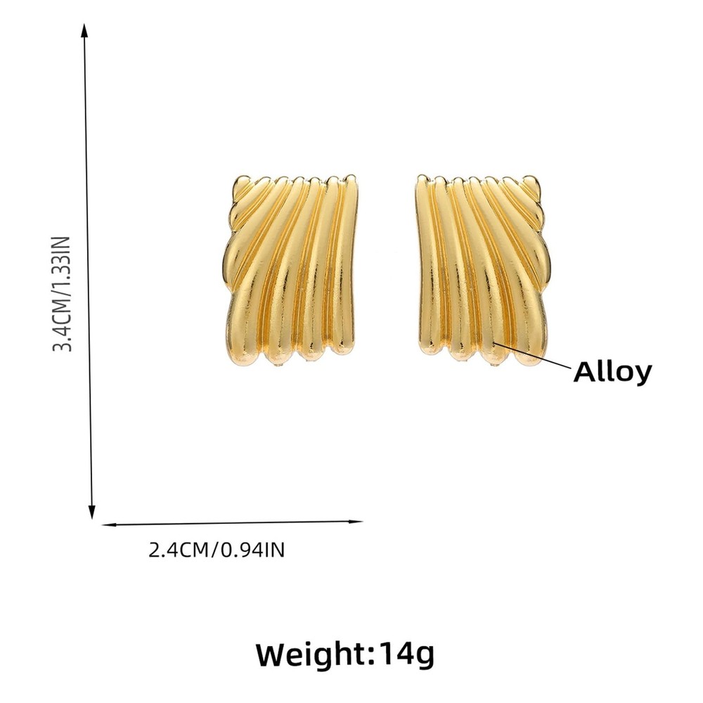Minimalist Alloy Chunky Striped Rectangle Geometric Square Statement Stud Ear...