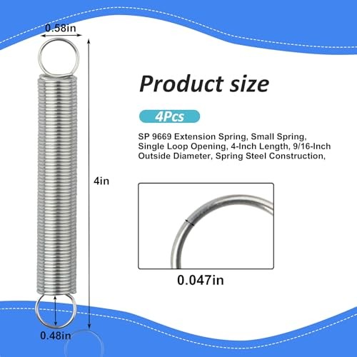 9669 Extension Spring, Small Spring, Single Loop Opening, 4-Inch Length, 9/16