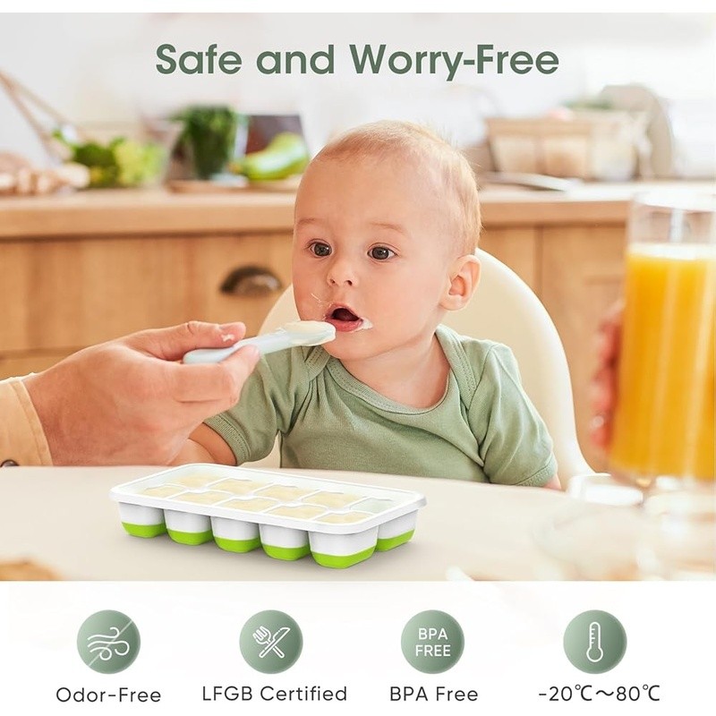 Stackable Ice Cube Tray Set W/ Lid Scoop & Storage Bin Freezer Organization New