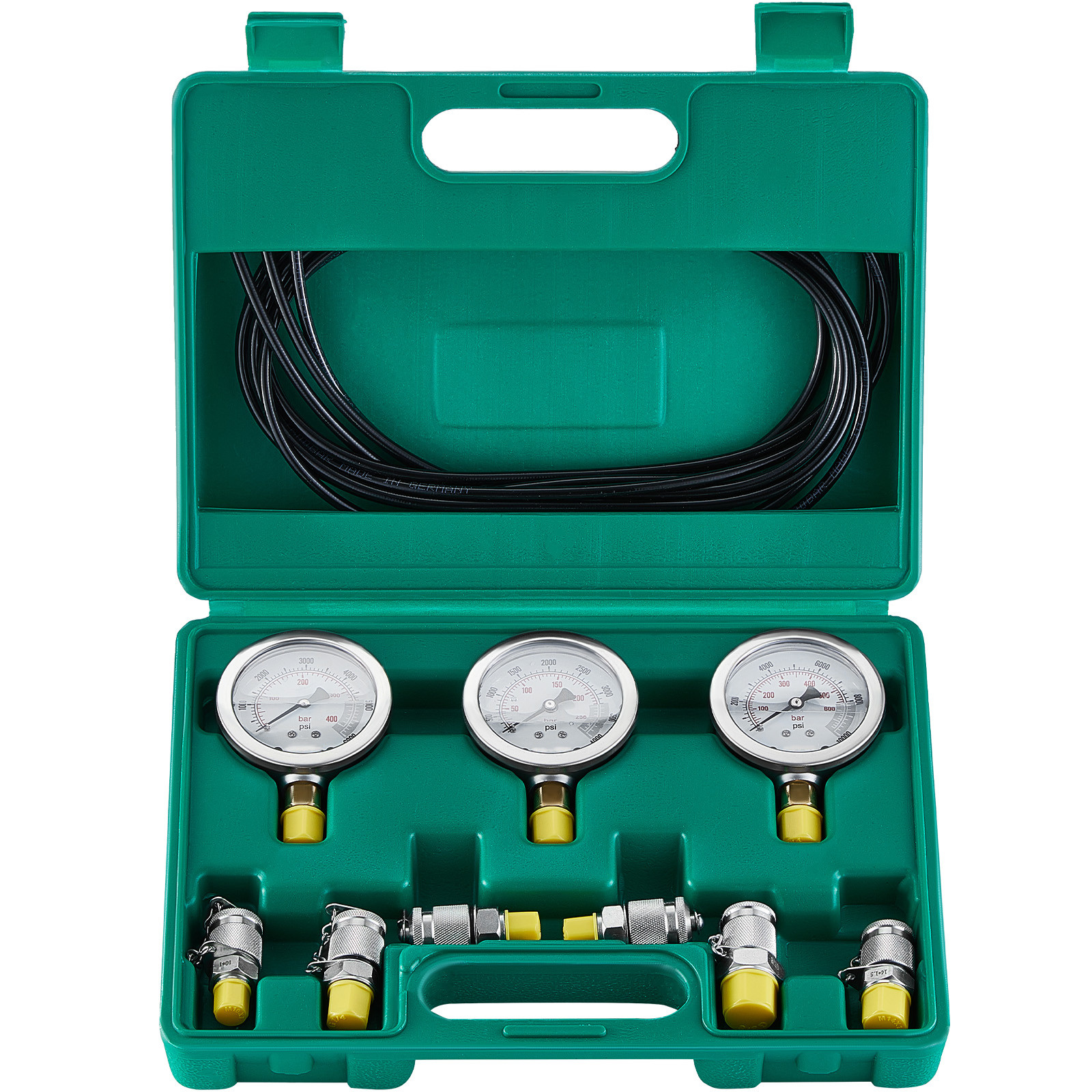 Hydraulic Pressure Test Kit 3 Gauges 6 Test Couplings 3 Test Hoses Case