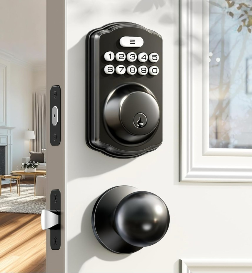 Veise Keyless Entry Door Lock 2 Knobs Backlit Keypad Deadbolt Open Box - Black