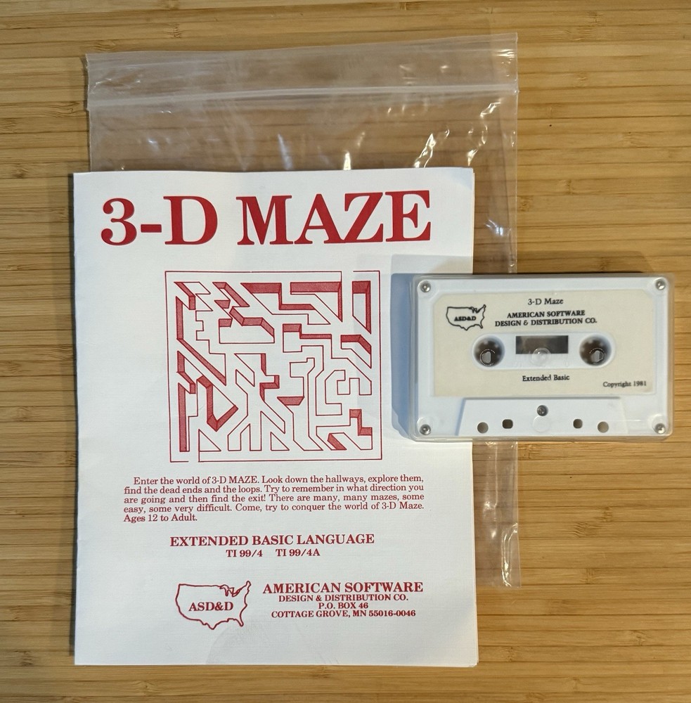3D Maze American Software Cassette ASD&D