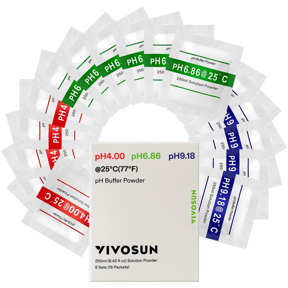 VIVOSUN 18-Pack pH Meter Buffer Solution Powder, 6.86/4.00/9.18, White