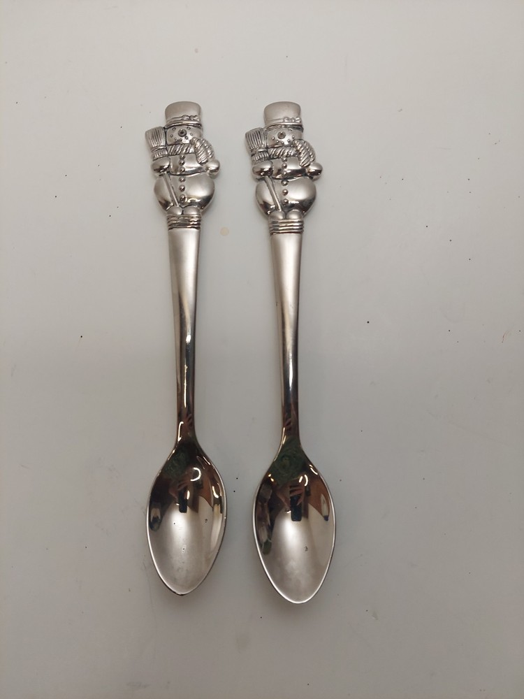 2 Novelty Holiday Snowman Silverplated Spoons by International Silver Co (7.25")