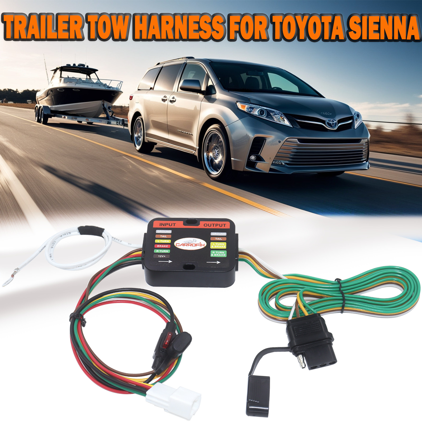 For Toyota Sienna 2021-2026 Vehicle end 4-Way Flat Trailer Hitch Wiring Harness
