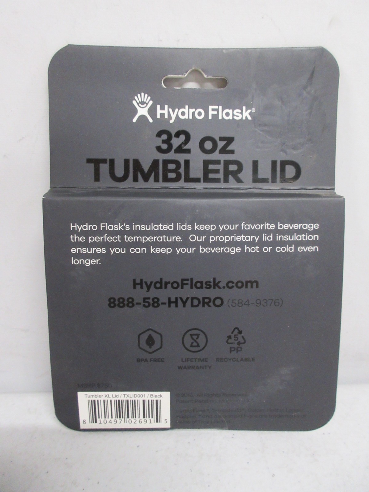 Hydro Flask BPA Free Insulated 32 oz Tumbler Press-in Lid, Black B9S1