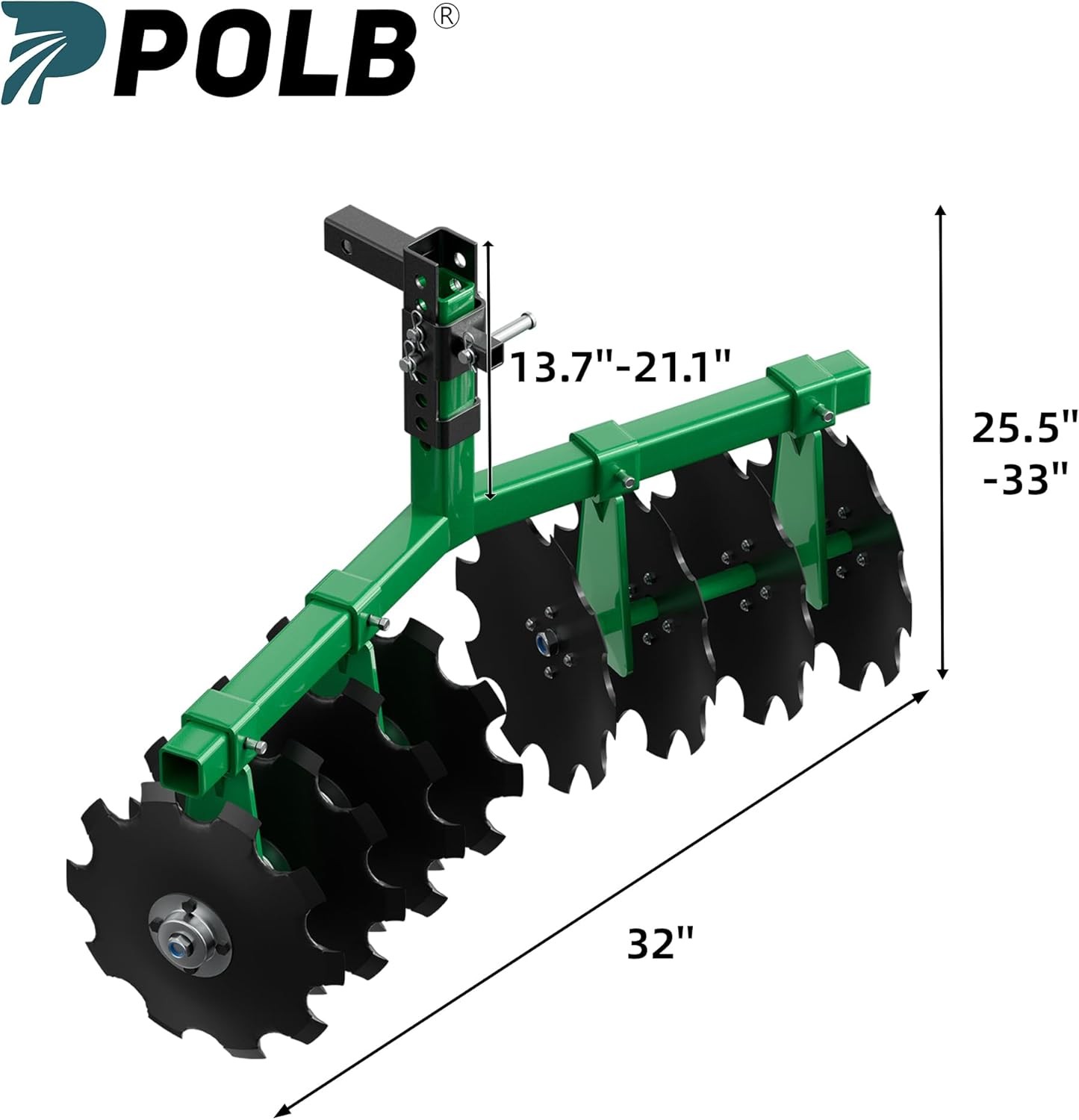 32" Cut Width Disc Plow Harrow With 2" Receiver Hitch Mount for ATVs /UTVs Heavy