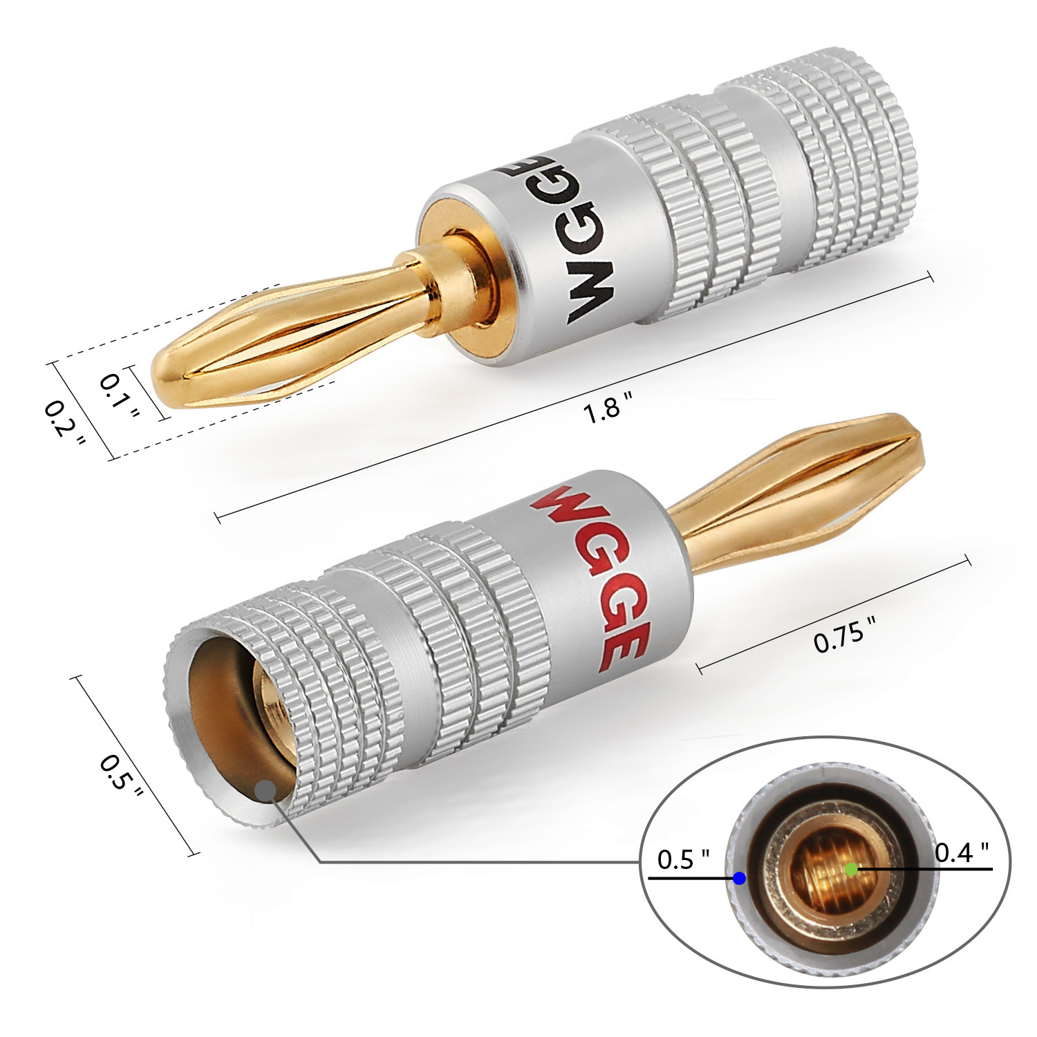 WGGE WG-009 Banana Plugs Audio Jack , 24k Gold Dual Screw Lock Speaker (6 Pairs)