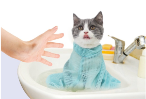 Cat Grooming Bag Kitten Wash Polyester Mesh Scratch Bite Resistant Nail Bath