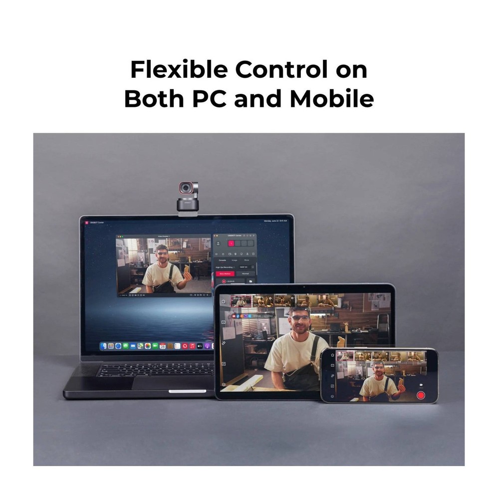 OBSBOT Tiny 3 AI-Powered Spatial Audio 4K PTZ Webcam