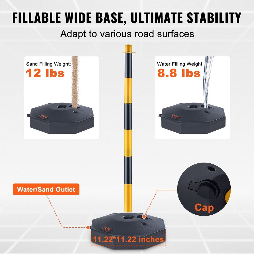Customizable Delineator Posts 6 Pack Water or Sand Weighted Base 8ft Rope