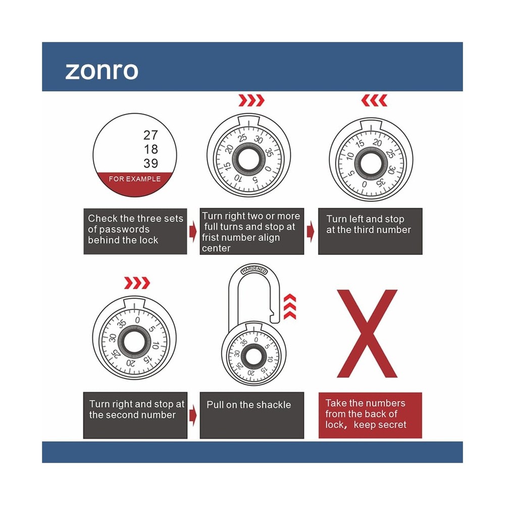 Locker Locks 3 Digit Code Standard Dial Combination Padlock 2 inch Wide Pack ...