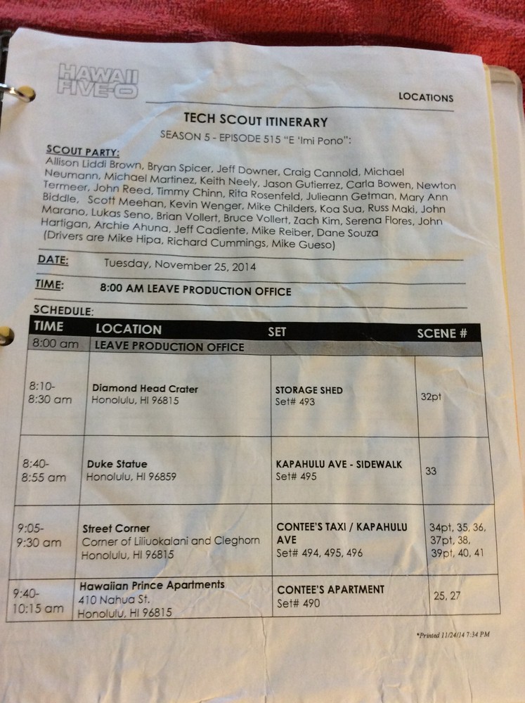 HAWAII FIVE-O ORIGINAL SCRIPT 515 SCHEDULE 2014 E 'IMI PONO DANIEL DAE KIM