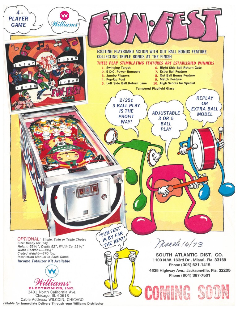 Fun Fest Williams Pinball Flyer / Brochure / Ad - Funfest