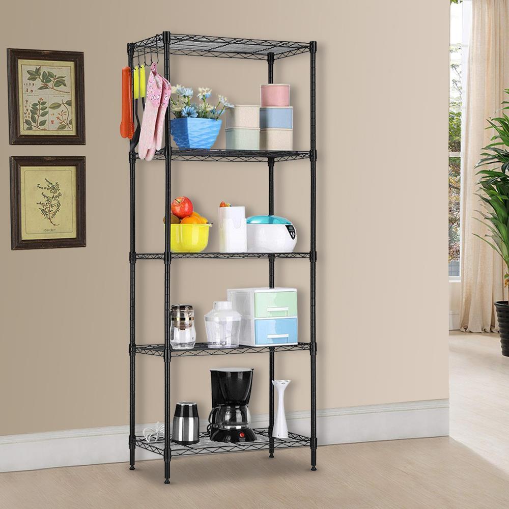 Black 5-Tier Layer Shelf Adjustable Wire Metal Shelving Rack High Quality Garage