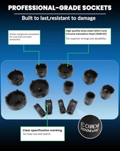 13pc Spindle Nuts Socket Kit Ball Joints Axle Locknut Remove Install Locking