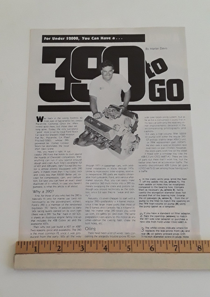 FORD 390 ENGINE  ORIGINAL 1982 ARTICLE