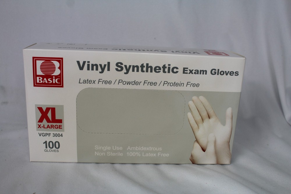 3 Boxes Basic Vinyl Synmax Exam Gloves 100 Ea Box XL VGPF3004