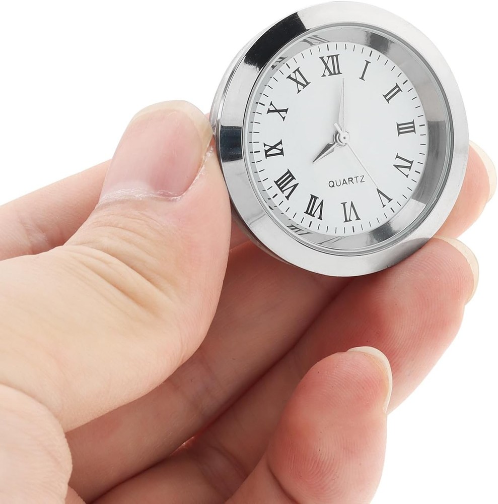 1-1/2 Inch (37 mm) Round mini Quartz Clock Insert Replacement Small, Silver