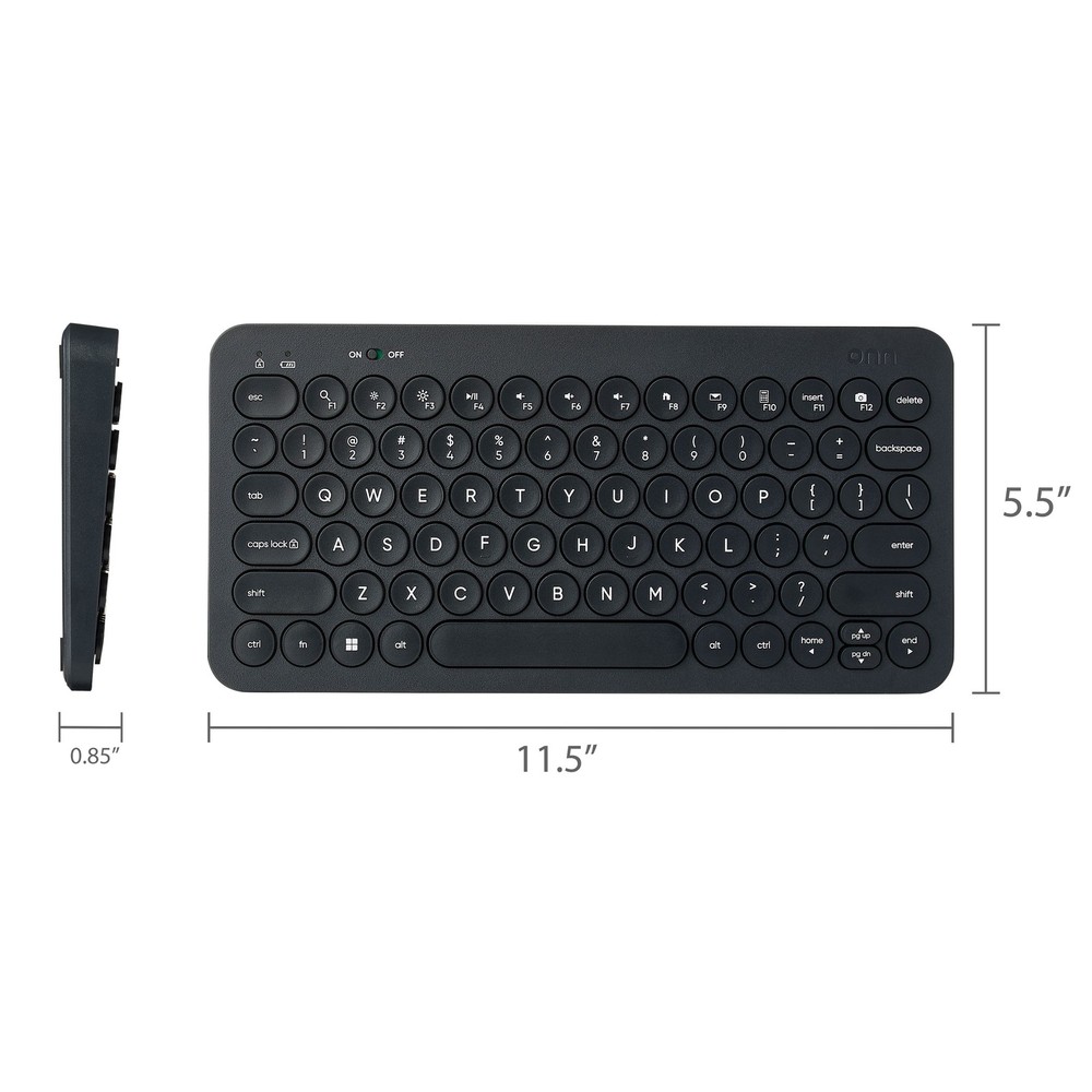 onn Mini Compact Wireless Office Keyboard USB Receiver, 78 Keys, Grey